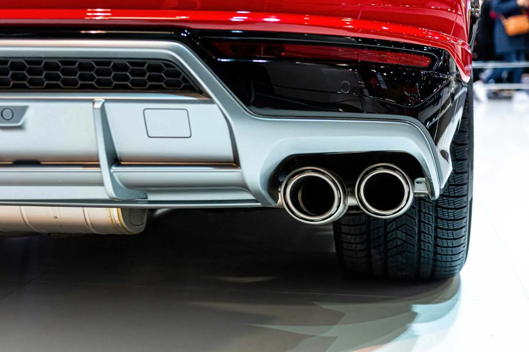 Close up of a dual exhaust system on a car serviced at C.A.M.S. Chippenham